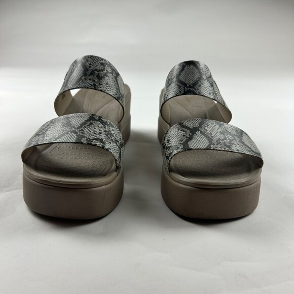 Crocs Beige Snake Print Brooklyn Mid Wedge Strappy Sandal W10 - Picture 2 of 7